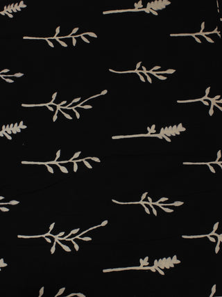 Black White Hand Block Printed Cotton Cambric Fabric Per Meter - F0916168