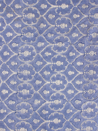 Blue White Hand Block Printed Cotton Fabric Per Meter - F001F2185