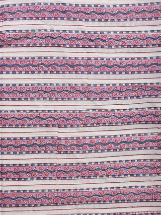 Pink White Grey Hand Block Printed Cotton Fabric Per Meter - F001F2230