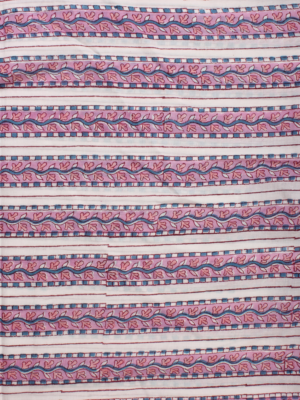 Pink White Grey Hand Block Printed Cotton Fabric Per Meter - F001F2230