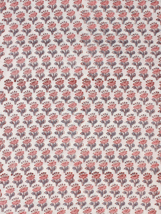 White Pink Grey Hand Block Printed Cotton Fabric Per Meter - F001F2321