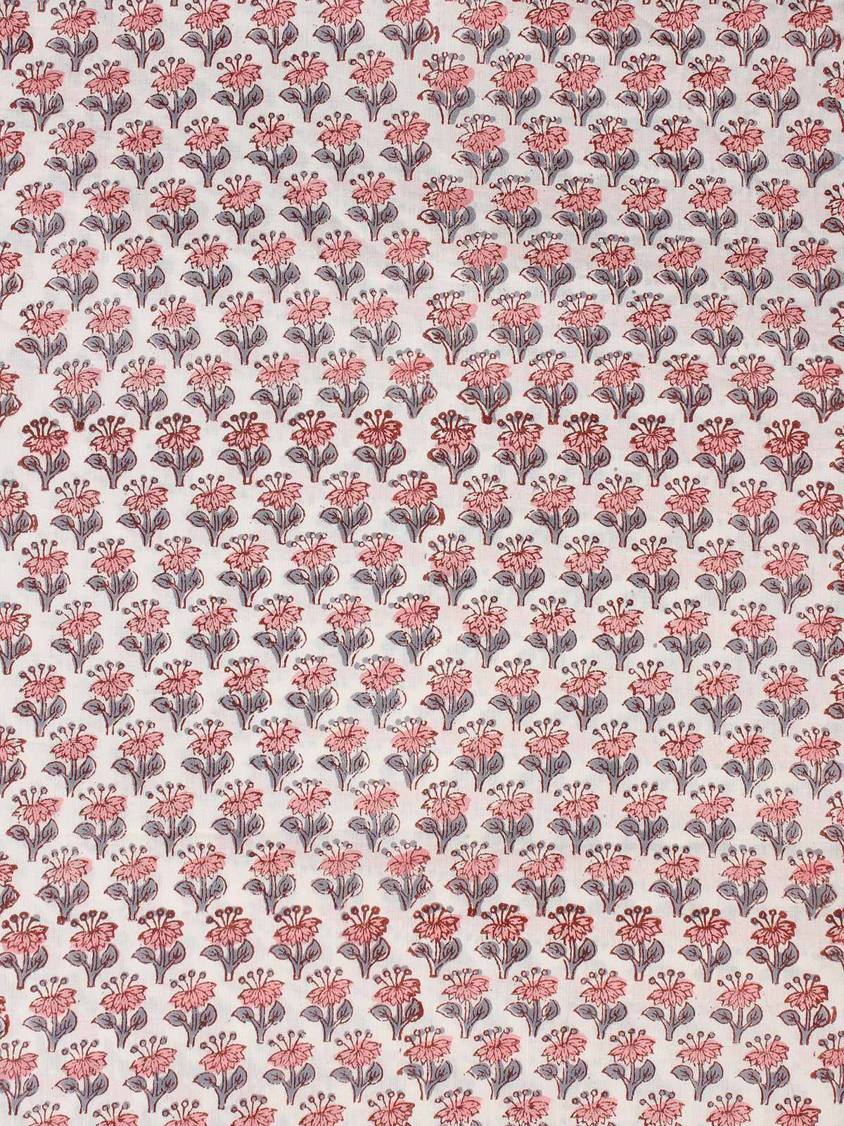 White Pink Grey Hand Block Printed Cotton Fabric Per Meter - F001F2321