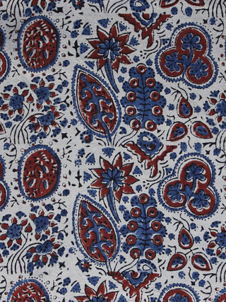 Ivory Maroon Indigo Ajrakh Hand Block Printed Cotton Blouse Fabric - BPA028