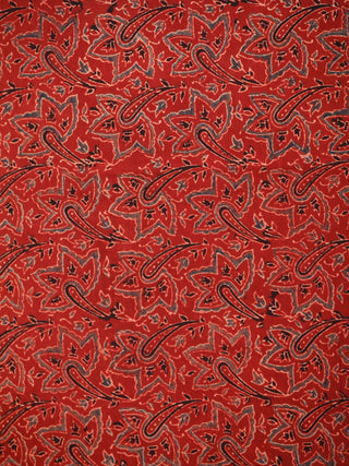 Red Black Grey Ajrakh Block Printed Cotton Fabric Per Meter - F003F1761