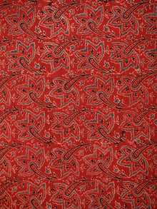 Red Black Grey Ajrakh Block Printed Cotton Fabric Per Meter - F003F1761