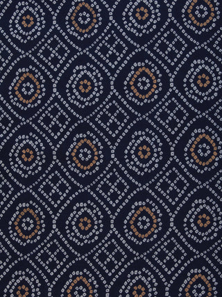 Navy Mustard Bandhani Block Printed Cotton Fabric Per Meter - F001F2374