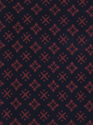Dark Indigo Pink Block Printed Cotton Fabric Per Meter - F0916699
