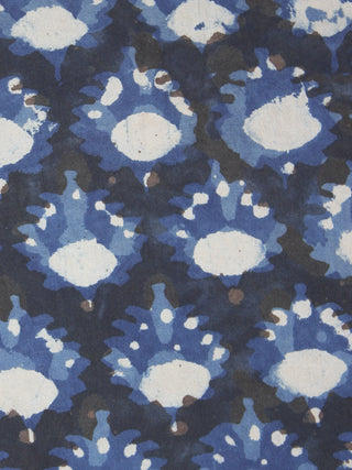 Indigo Ivory Rust Gold Painted Hand Block Printed Cotton Fabric Per Meter - F001F908