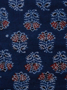 Indigo Ivory Red Black Ajrakh Hand Block Printed Cotton Blouse Fabric - BPA0131
