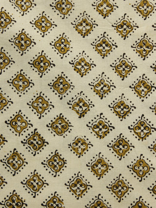 Beige Olive Green Black Hand Block Printed Cotton Fabric Per Meter - F001F1074