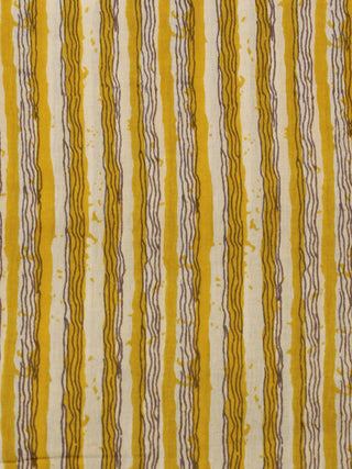 Mustard Ivory Brown Hand Block Printed Cotton Fabric Per Meter - F001F2019