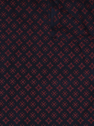 Dark Indigo Pink Block Printed Cotton Fabric Per Meter - F0916699