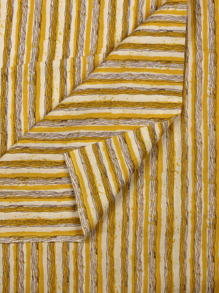 Mustard Ivory Brown Hand Block Printed Cotton Fabric Per Meter - F001F2019