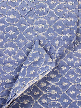 Blue White Hand Block Printed Cotton Fabric Per Meter - F001F2185