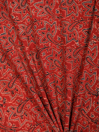 Red Black Grey Ajrakh Block Printed Cotton Fabric Per Meter - F003F1761