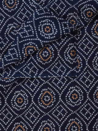 Navy Mustard Bandhani Block Printed Cotton Fabric Per Meter - F001F2374