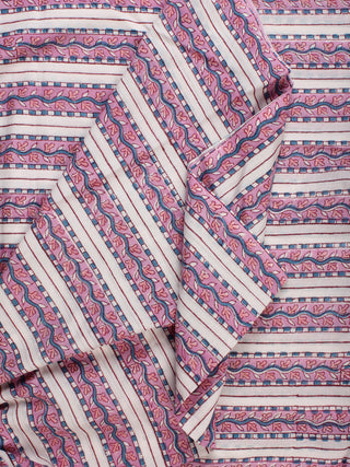Pink White Grey Hand Block Printed Cotton Fabric Per Meter - F001F2230