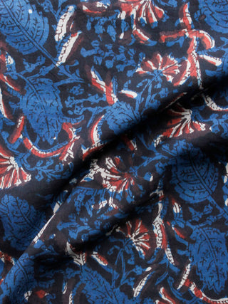 Indigo Black Brown Rust Hand Block Printed Cotton Fabric Per Meter - F001F1358