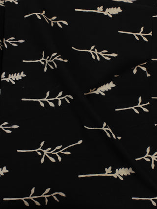 Black White Hand Block Printed Cotton Cambric Fabric Per Meter - F0916168