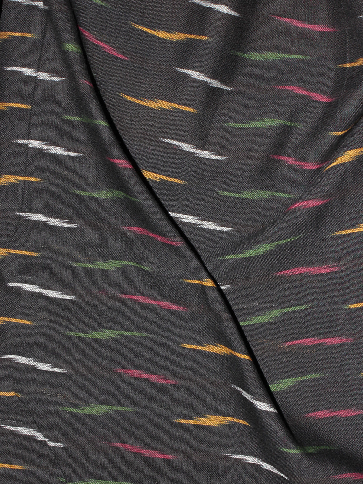 Black Green Pink Yellow Ivory  Pochampally Hand Weaved Ikat Fabric Per Meter - F0916740