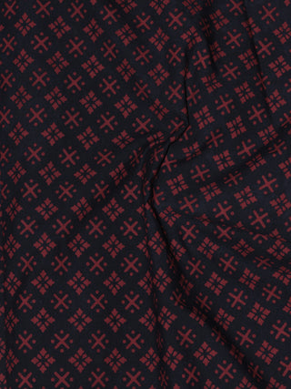 Dark Indigo Pink Block Printed Cotton Fabric Per Meter - F0916699