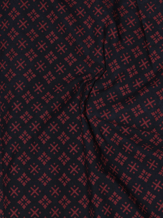 Dark Indigo Pink Block Printed Cotton Fabric Per Meter - F0916699