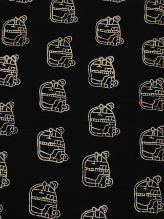 Black White Hand Block Printed Cotton Cambric Fabric Per Meter - F0916169