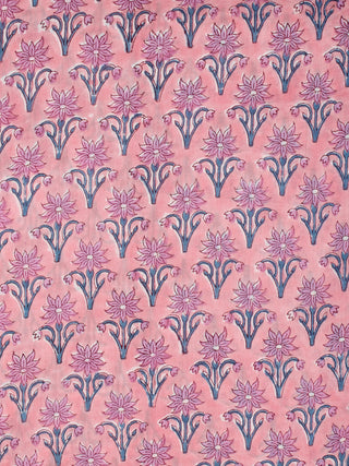Pink Peach Grey Hand Block Printed Cotton Fabric Per Meter - F001F2231
