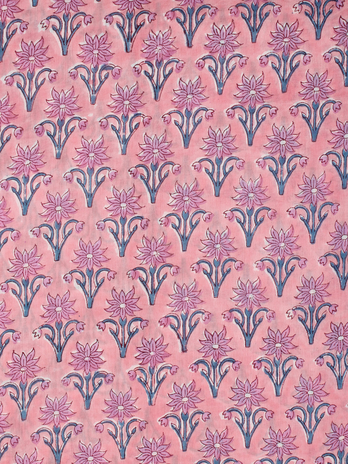 Pink Peach Grey Hand Block Printed Cotton Fabric Per Meter - F001F2231