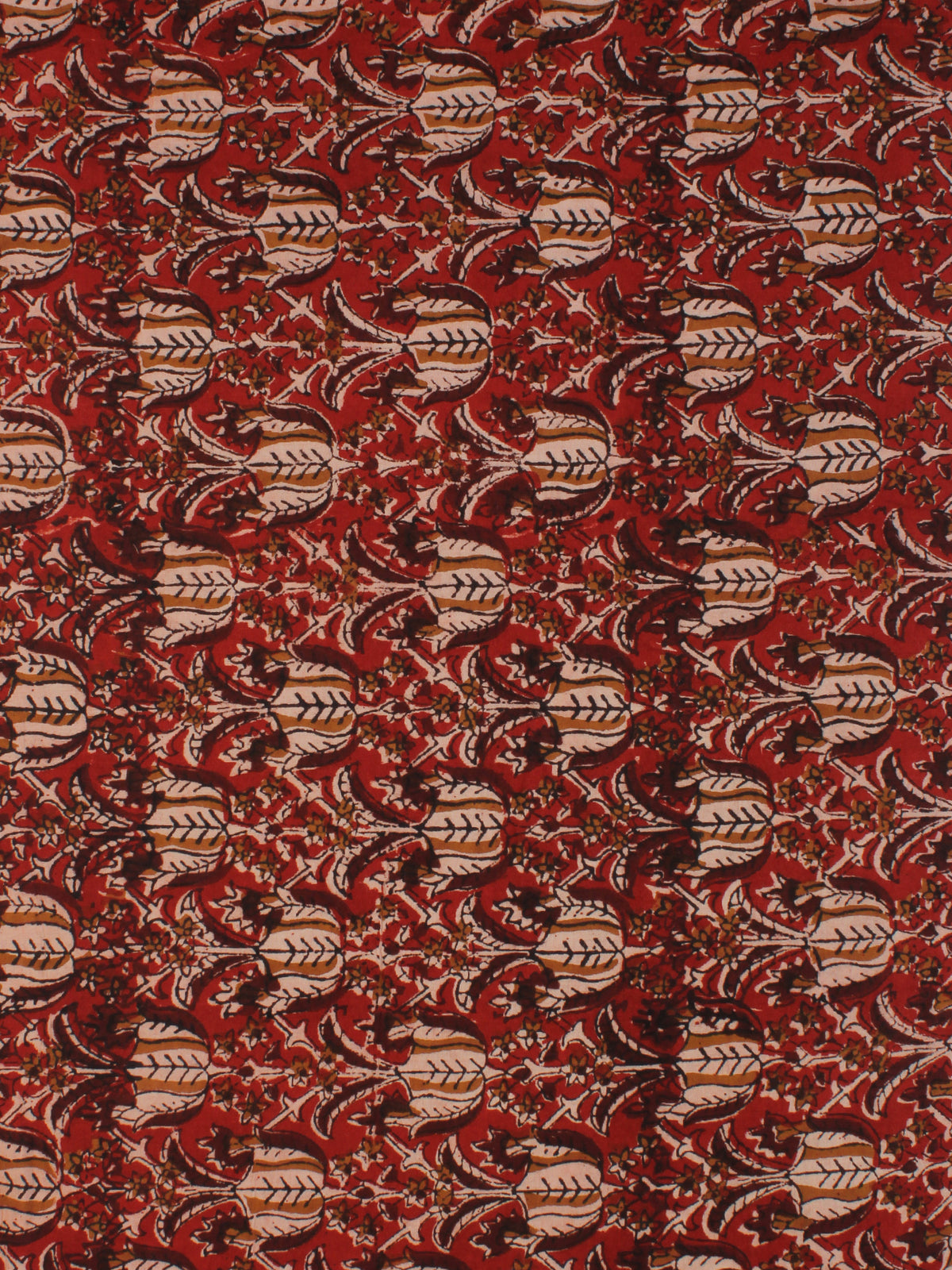 Rustic Brown Ivory Hand Block Printed Cotton Fabric Per Meter - F001F2150