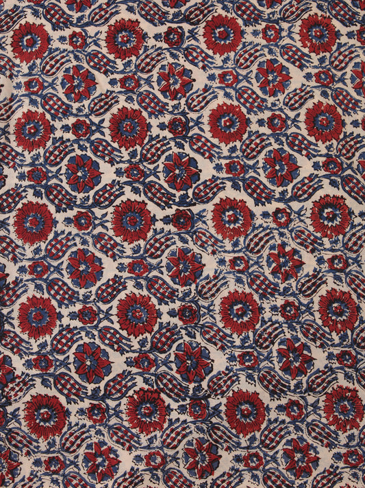 OffWhite Red Indigo Hand Block Printed Cotton Fabric Per Meter - F001F2465