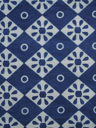 Indigo Blue White Hand Block Printed Cotton Fabric Per Meter - F001F1117