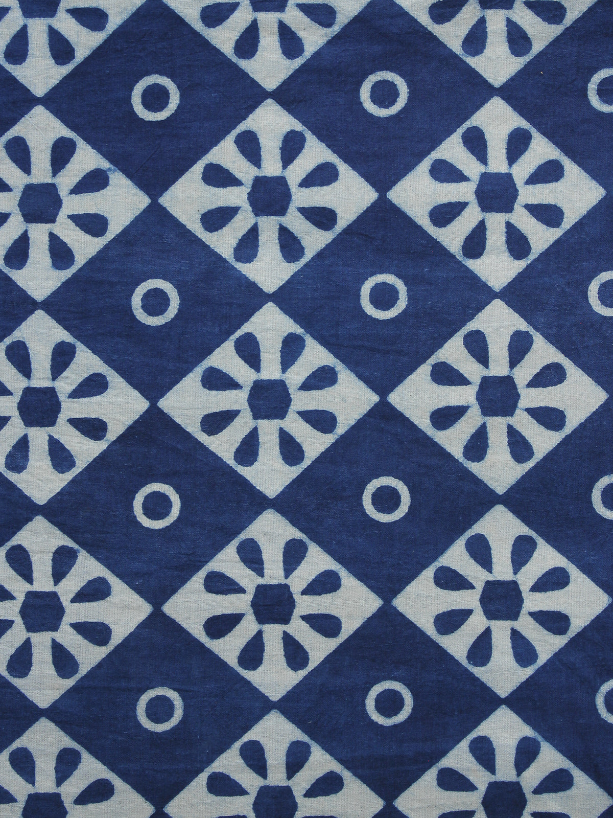 Indigo Blue White Hand Block Printed Cotton Fabric Per Meter - F001F1117