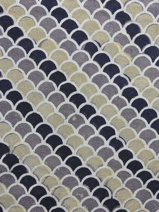 Grey Black Olive Green Ajrakh Printed Cotton Fabric Per Meter - F003F1186