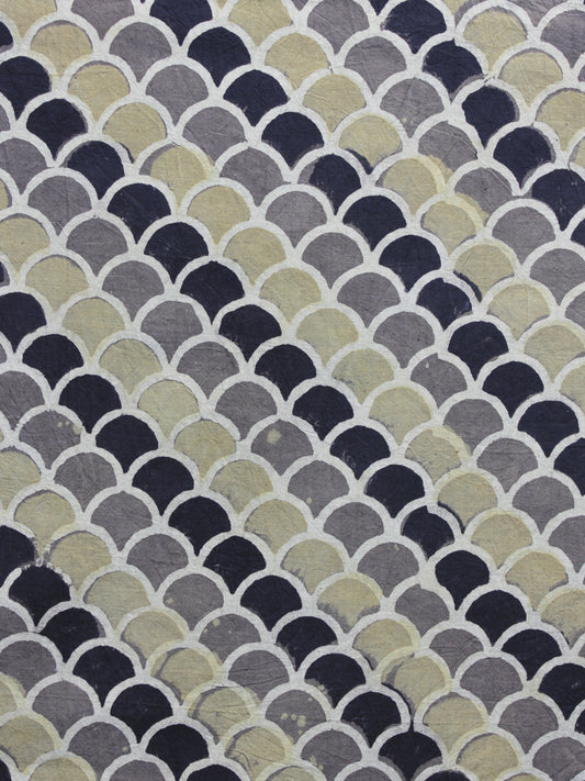 Grey Black Olive Green Ajrakh Printed Cotton Fabric Per Meter - F003F1186