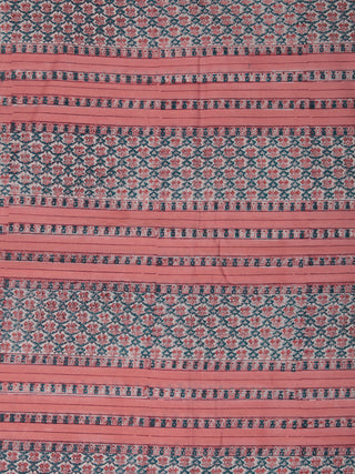 Pink Teal Blue White Hand Block Printed Cotton Fabric Per Meter - F001F2373
