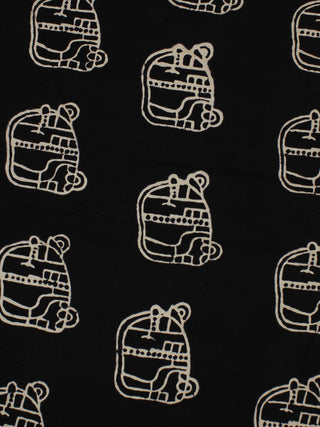 Black White Hand Block Printed Cotton Cambric Fabric Per Meter - F0916169