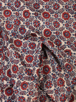 OffWhite Red Indigo Hand Block Printed Cotton Fabric Per Meter - F001F2465