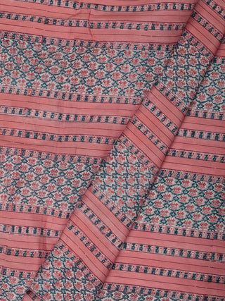 Pink Teal Blue White Hand Block Printed Cotton Fabric Per Meter - F001F2373
