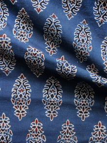 Indigo Black Ivory Rust Ajrakh Hand Block Printed Cotton Fabric Per Meter - F003F1604