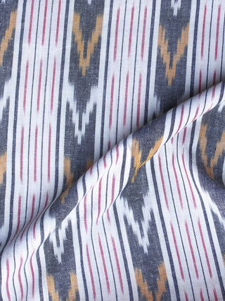 White Pink Grey Orange Pochampally Hand Weaved Ikat Fabric Per Meter - F003F1237