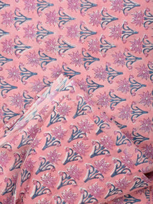 Pink Peach Grey Hand Block Printed Cotton Fabric Per Meter - F001F2231
