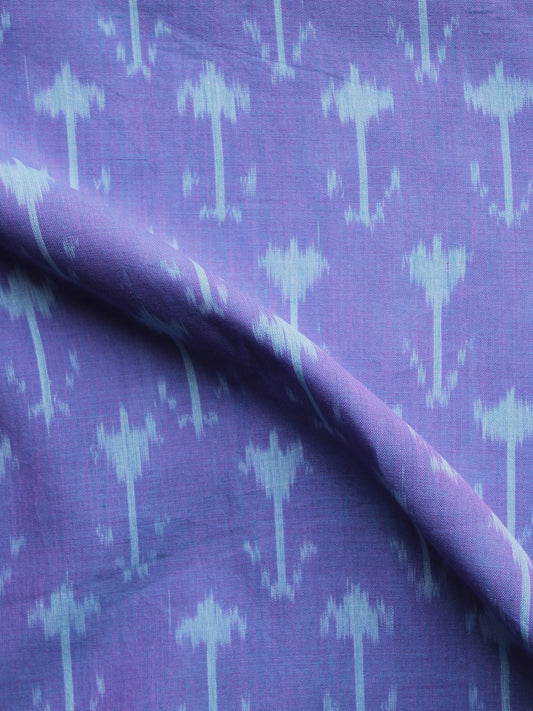Purple Ivory Pochampally Hand Weaved Ikat Mercerised Cotton Fabric Per Meter - F002F1046