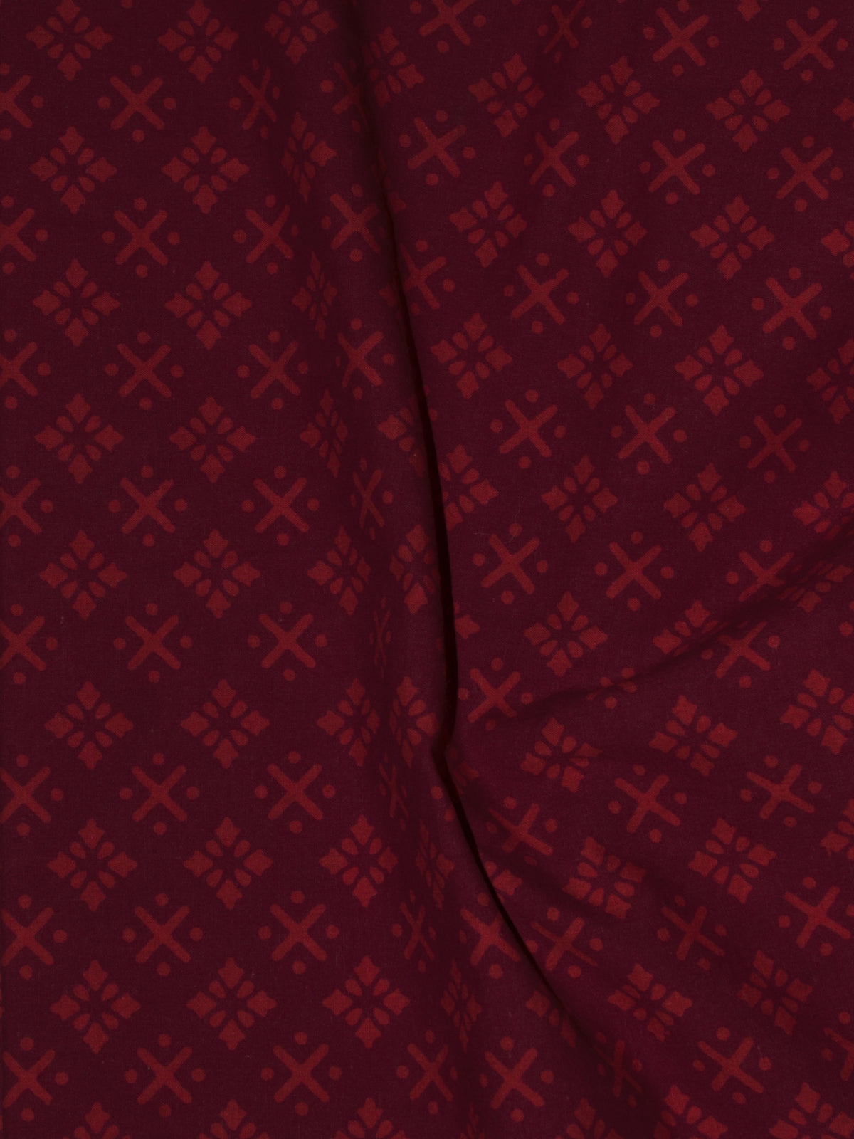 Maroon Ivory Block Printed Cotton Fabric Per Meter - F0916700