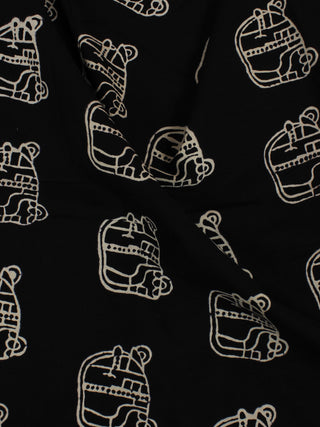 Black White Hand Block Printed Cotton Cambric Fabric Per Meter - F0916169