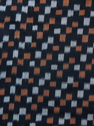 Black Rust Orange Ivory Pochampally Hand  Weaved Ikat Mercerised Fabric Per Meter - F002F1404