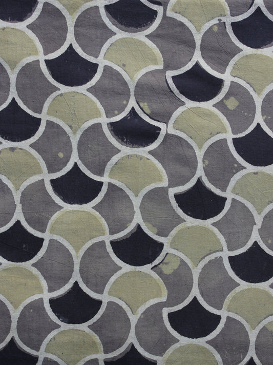 Grey Black Green Ajrakh Printed Cotton Fabric Per Meter - F003F1159