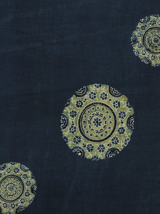 Indigo Green Ivory Ajrakh Printed Cotton Fabric Per Meter - F003F864