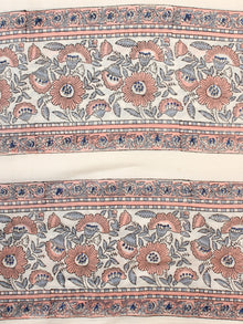 White Grey Peach Hand Block Printed Cotton Fabric Per Meter - F001F2161
