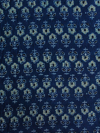Indigo Black Light Green Ajrakh Hand Block Printed Cotton Blouse Fabric - BPA0108